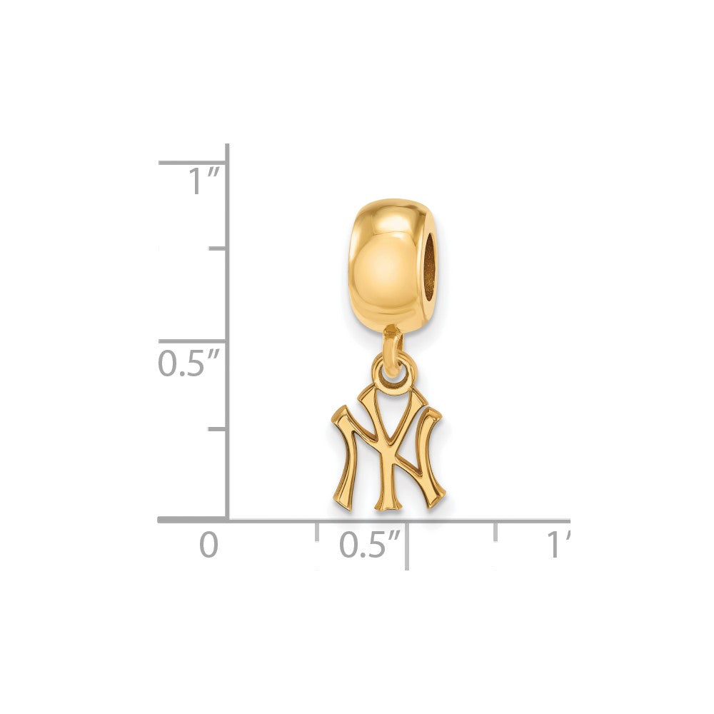 Sterling Silver Gold Plated Major League Baseball LogoArt New York Yankees N-Y Dangle Bead