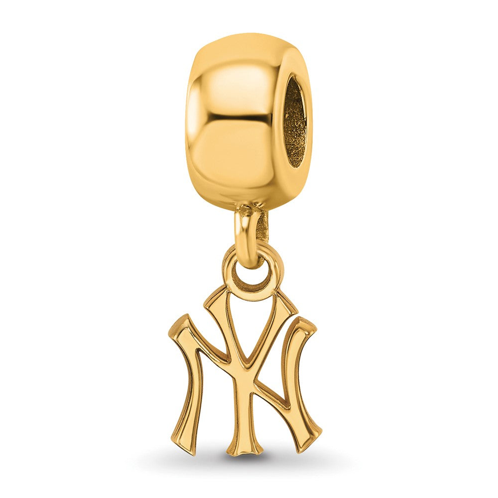 Sterling Silver Gold Plated Major League Baseball LogoArt New York Yankees N-Y Dangle Bead
