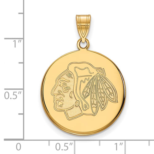10k Gold NHL LogoArt Chicago Blackhawks Large Disc Pendant