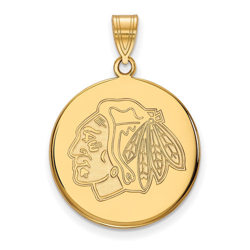 10k Gold NHL LogoArt Chicago Blackhawks Large Disc Pendant