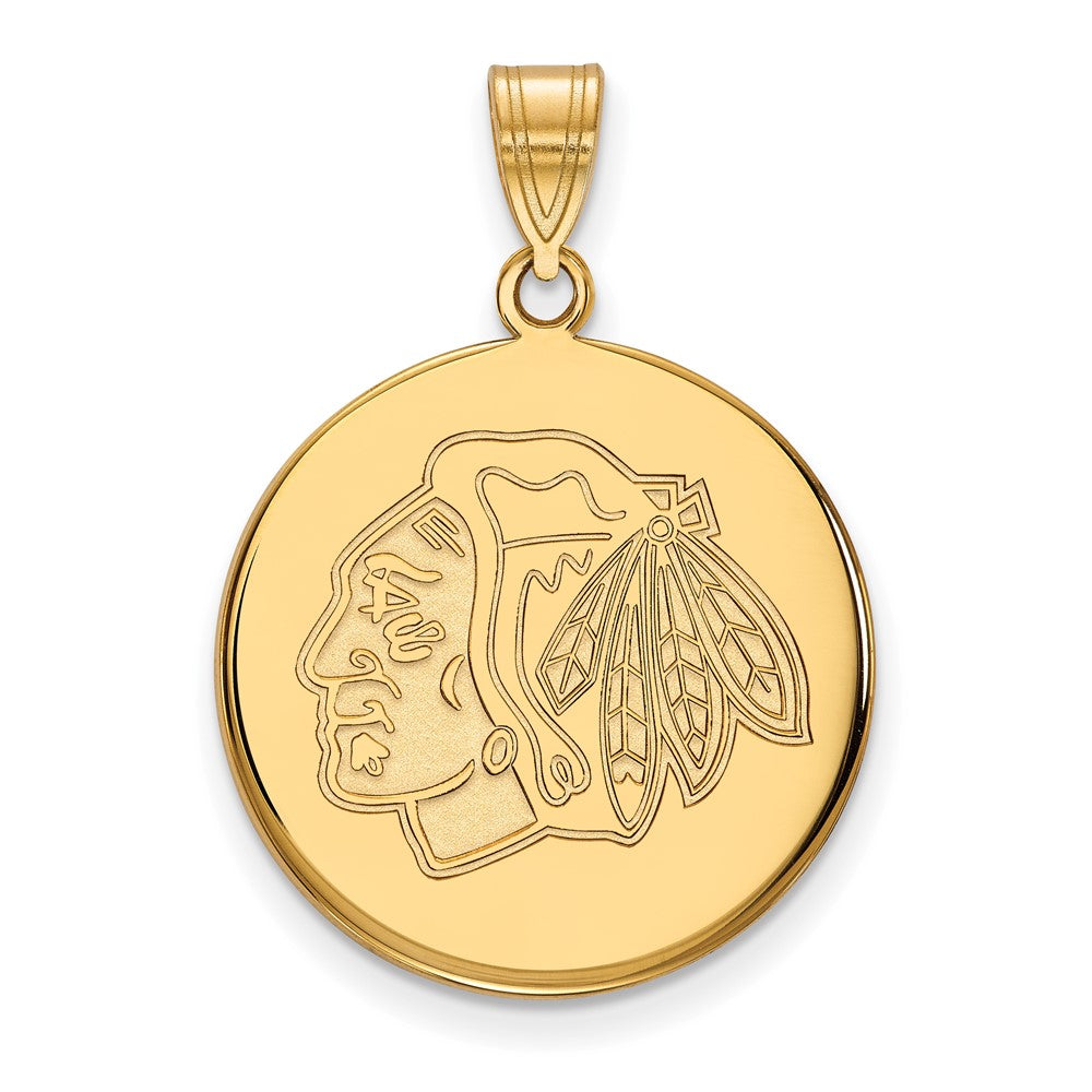Sterling Silver Gold-plated NHL LogoArt Chicago Blackhawks Large Disc Pendant