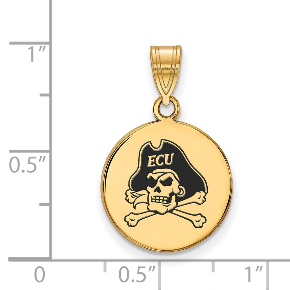 Sterling Silver Gold-plated LogoArt East Carolina University Pirate Medium Enameled Disc Pendant
