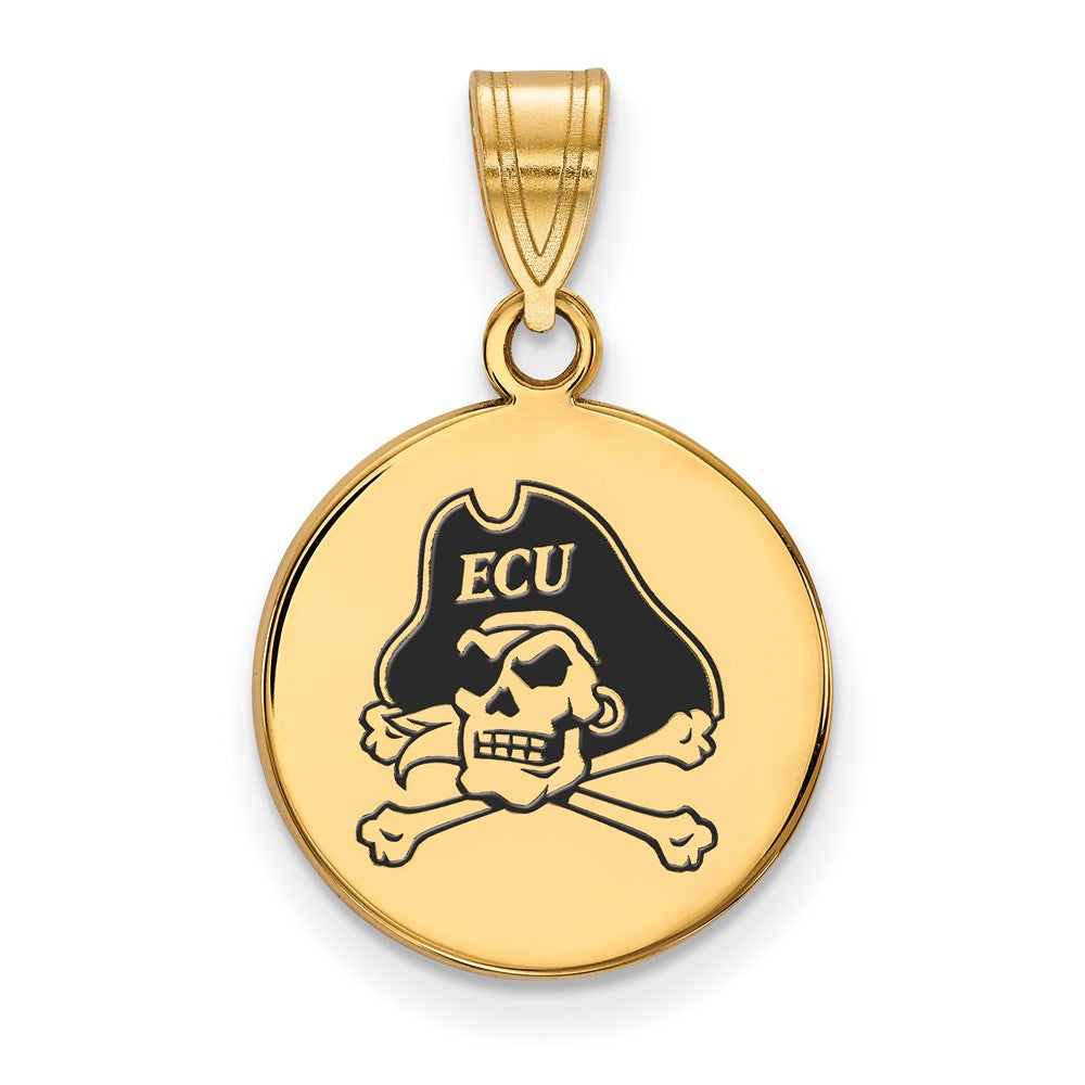 Sterling Silver Gold-plated LogoArt East Carolina University Pirate Medium Enameled Disc Pendant