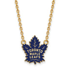 Sterling Silver Gold-plated NHL LogoArt Toronto Maple Leafs Large Enameled Pendant 18 inch Necklace