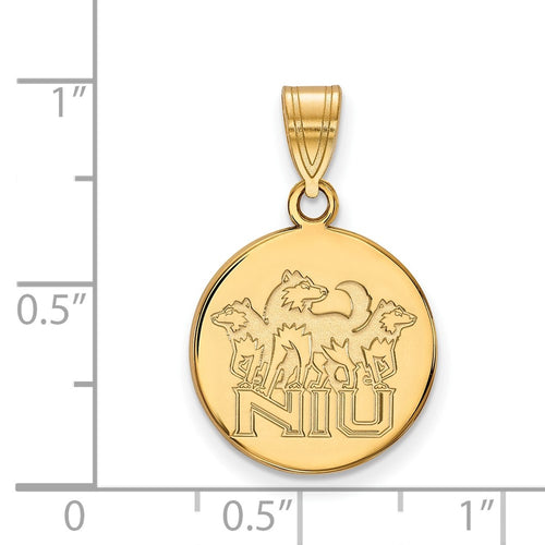 10k Gold LogoArt Northern Illinois University N-I-U with Huskies Medium Disc Pendant