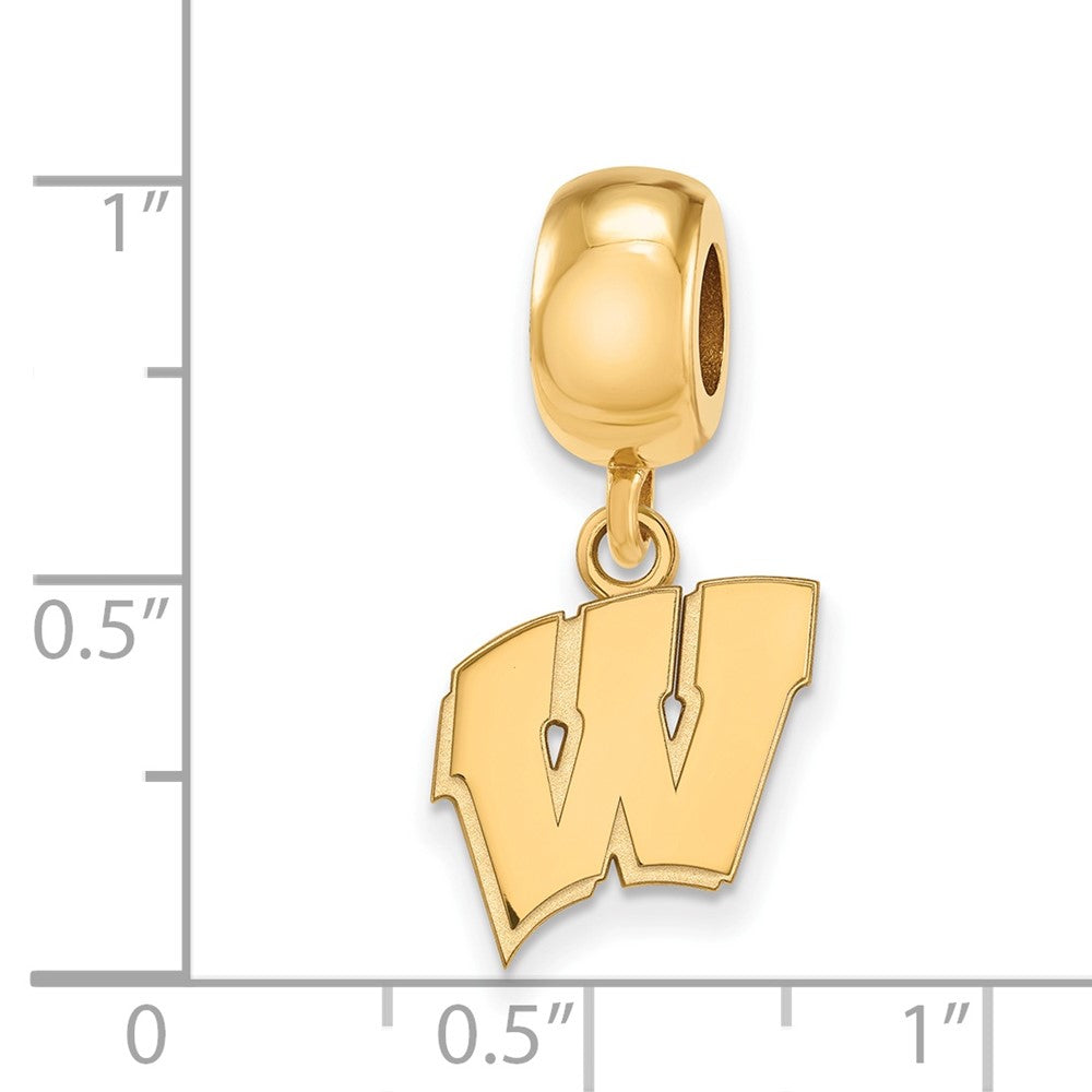 Sterling Silver Gold-plated LogoArt University of Wisconsin Letter W Small Dangle Bead Charm