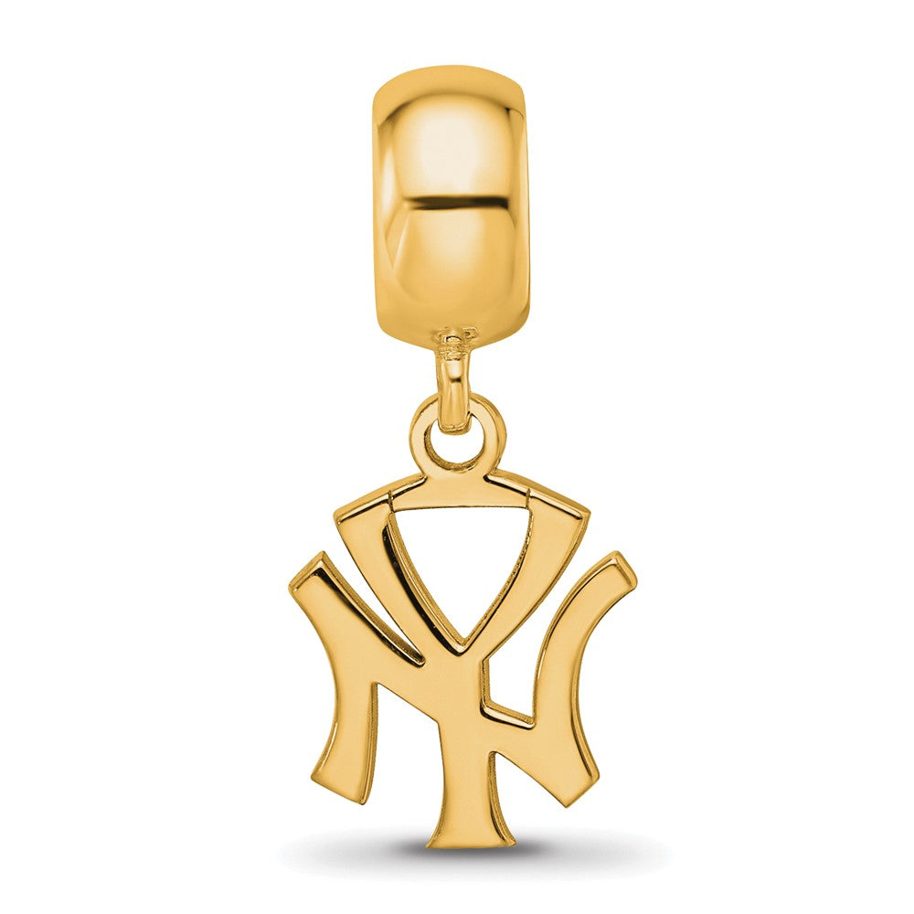 Sterling Silver Gold Plated Major League Baseball LogoArt New York Yankees N-Y Dangle Bead