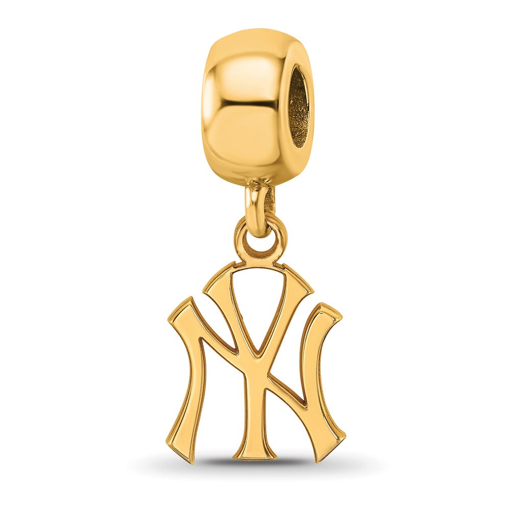 Sterling Silver Gold Plated Major League Baseball LogoArt New York Yankees N-Y Dangle Bead