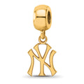 Sterling Silver Gold Plated Major League Baseball LogoArt New York Yankees N-Y Dangle Bead