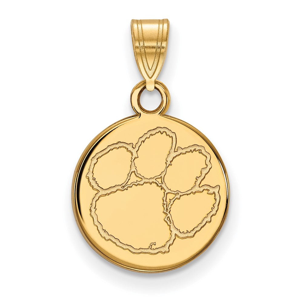 Sterling Silver Gold-plated LogoArt Clemson University Tiger Paw Small Disc Pendant