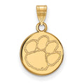 Sterling Silver Gold-plated LogoArt Clemson University Tiger Paw Small Disc Pendant