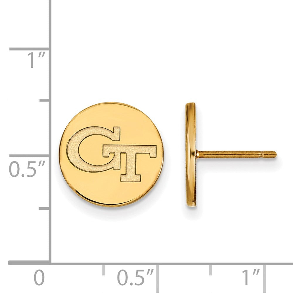 Sterling Silver Gold-plated LogoArt Georgia Institute of Technology G-T Small Disc Post Earrings