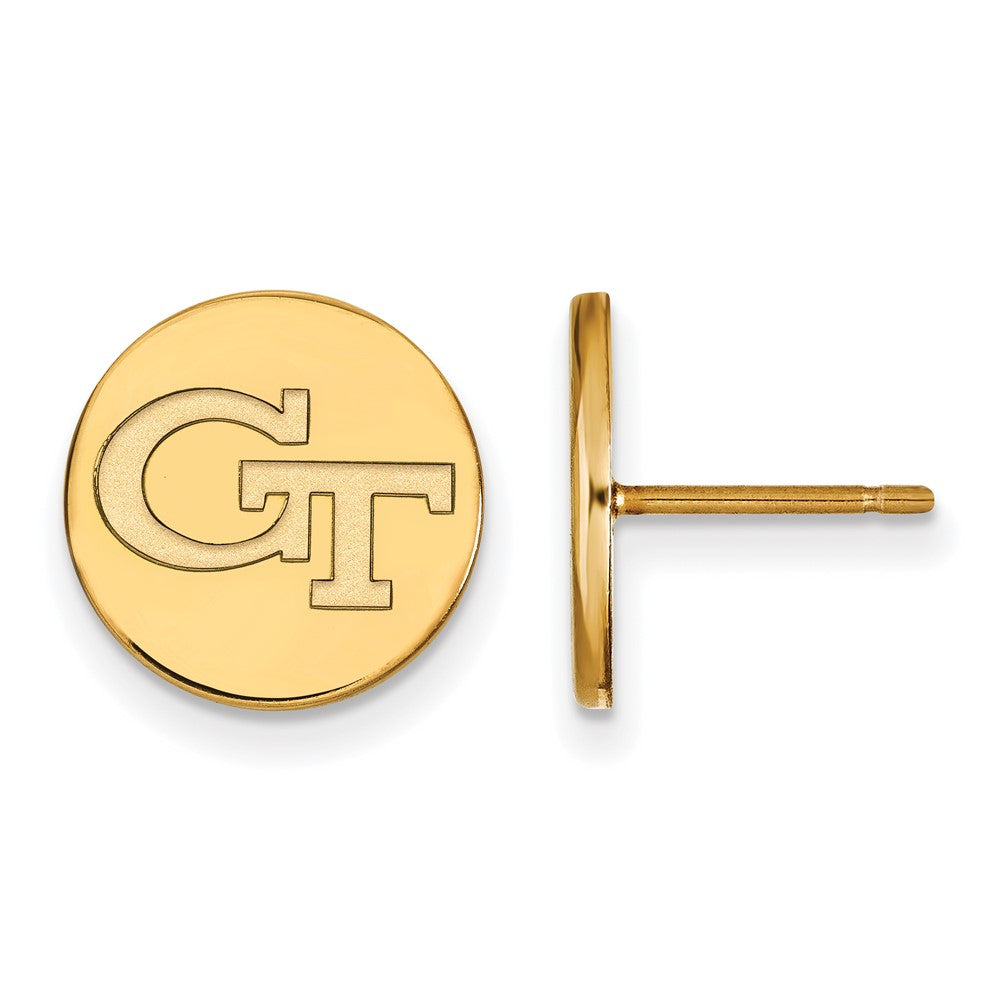 Sterling Silver Gold-plated LogoArt Georgia Institute of Technology G-T Small Disc Post Earrings