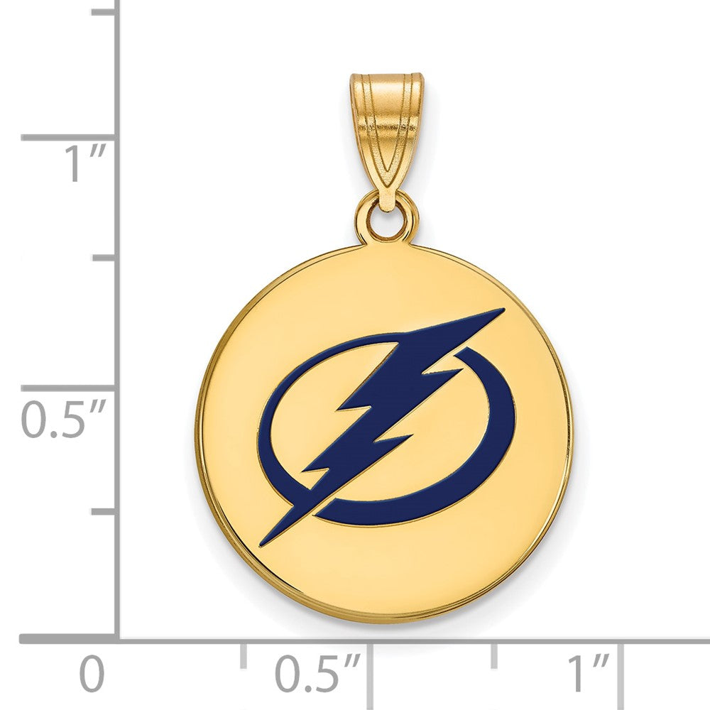 Sterling Silver Gold-plated NHL LogoArt Tampa Bay Lightning Lg Enameled Disc Pendant