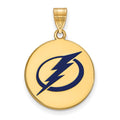 Sterling Silver Gold-plated NHL LogoArt Tampa Bay Lightning Lg Enameled Disc Pendant