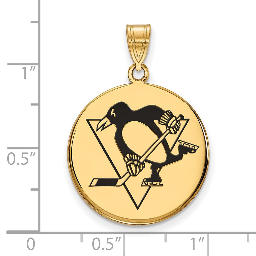Sterling Silver Gold-plated NHL LogoArt Pittsburgh Penguins Large Enameled Disc Pendant