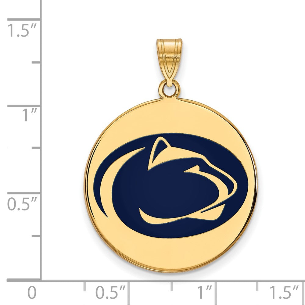 Sterling Silver Gold-plated LogoArt Penn State University Lion Extra Large Enameled Disc Pendant