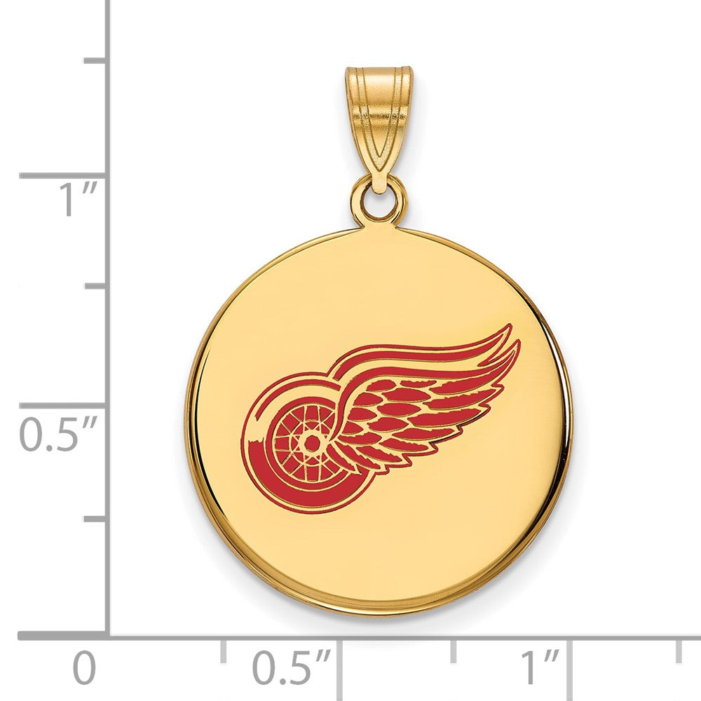 Sterling Silver Gold-plated NHL LogoArt Detroit Red Wings Large Enameled Disc Pendant