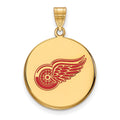 Sterling Silver Gold-plated NHL LogoArt Detroit Red Wings Large Enameled Disc Pendant