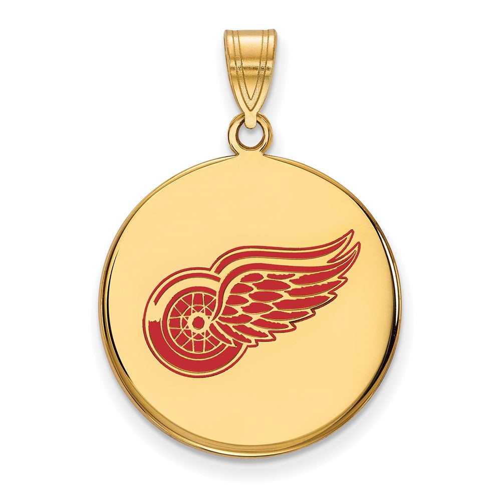 Sterling Silver Gold-plated NHL LogoArt Detroit Red Wings Large Enameled Disc Pendant