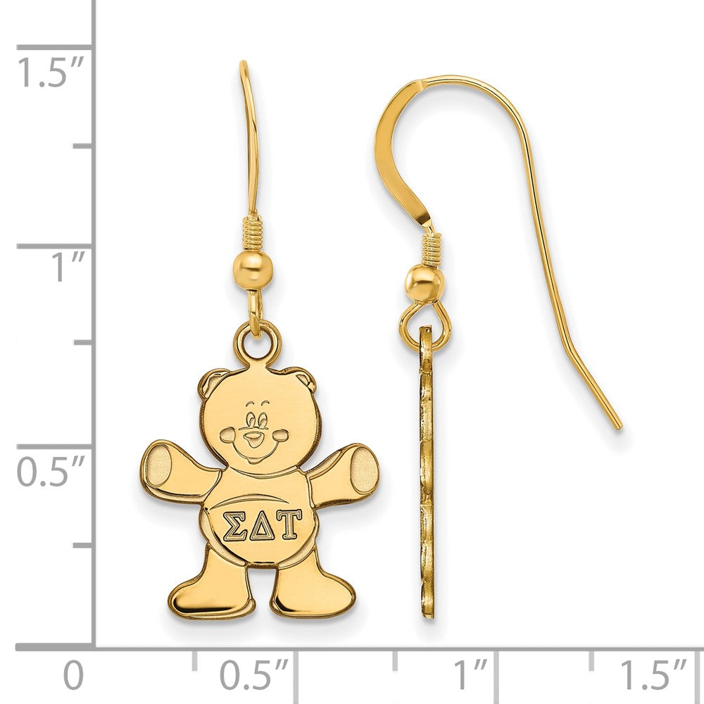 Sterling Silver Gold-plated LogoArt Sigma Delta Tau Sorority Symbol Small Dangle Wire Earrings