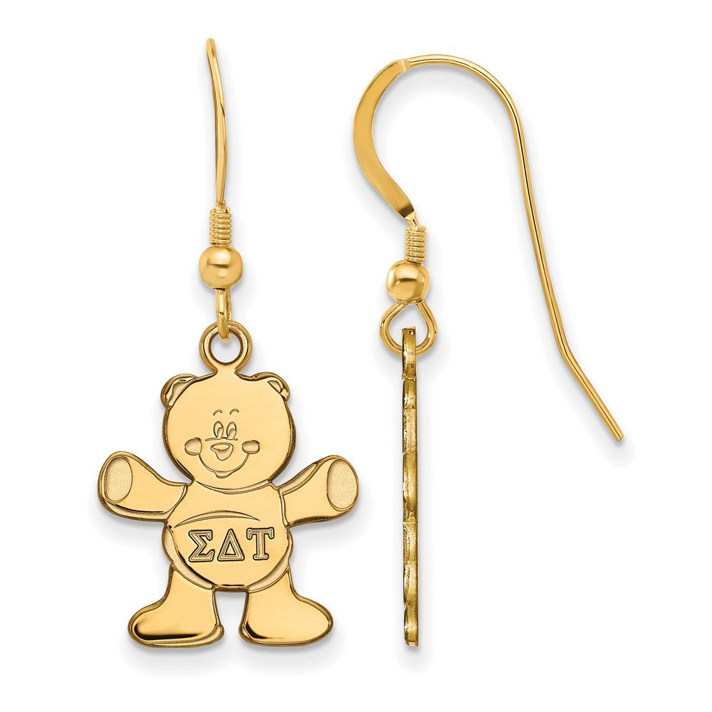 Sterling Silver Gold-plated LogoArt Sigma Delta Tau Sorority Symbol Small Dangle Wire Earrings