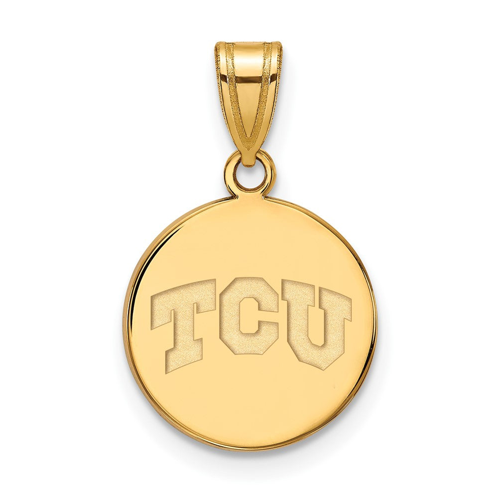 Sterling Silver Gold-plated LogoArt Texas Christian University T-C-U Medium Disc Pendant