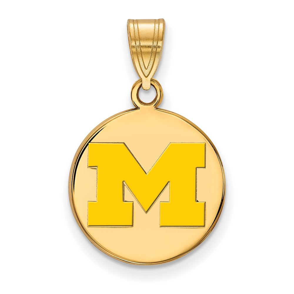 Sterling Silver Gold-plated LogoArt University of Michigan Letter M Medium Yellow Enameled Disc Pendant