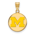 Sterling Silver Gold-plated LogoArt University of Michigan Letter M Medium Yellow Enameled Disc Pendant