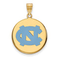 Sterling Silver Gold-plated LogoArt University of North Carolina N-C Large Enameled Disc Pendant