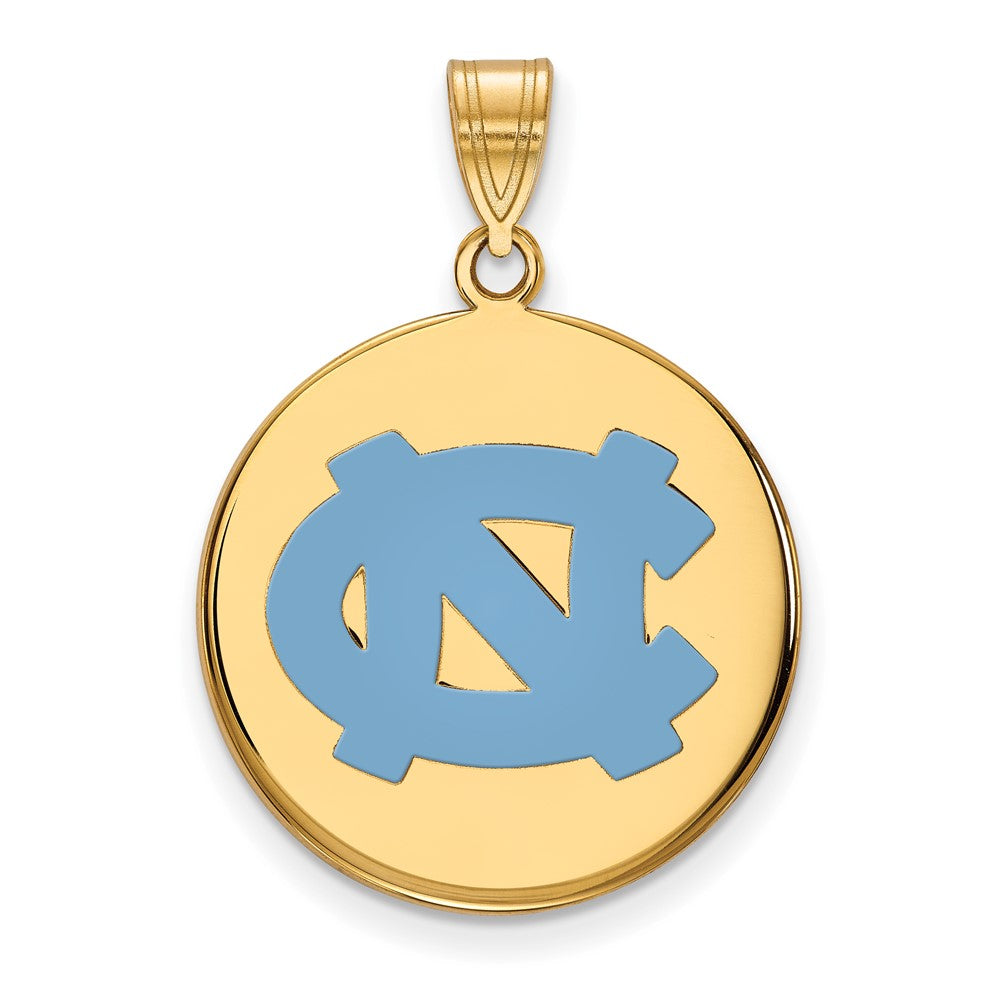 Sterling Silver Gold-plated LogoArt University of North Carolina N-C Large Enameled Disc Pendant
