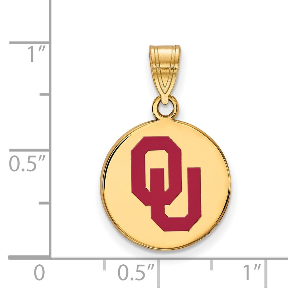Sterling Silver Gold-plated LogoArt University of Oklahoma O-U Medium Enameled Disc Pendant