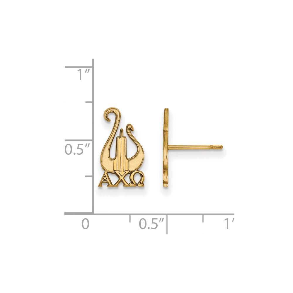 Sterling Silver Gold-plated LogoArt Alpha Chi Omega Sorority Symbol Small Post Earrings