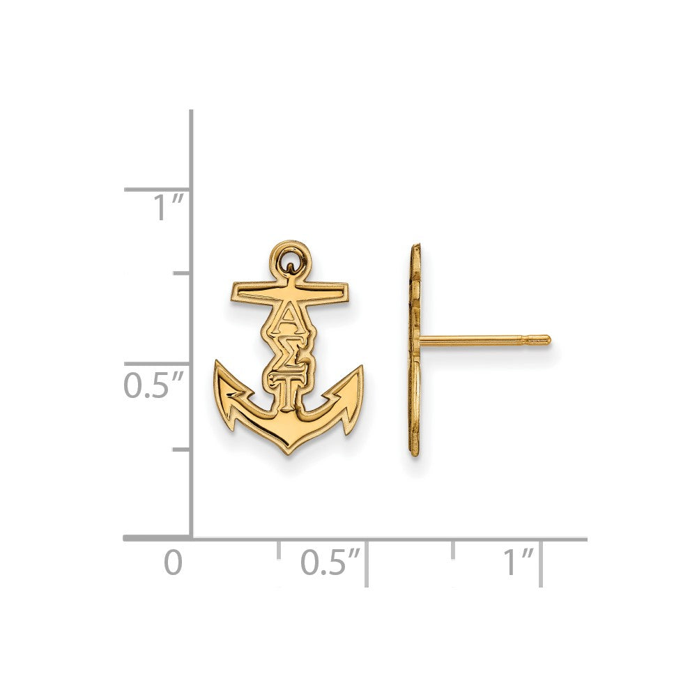 Sterling Silver Gold-plated LogoArt Alpha Sigma Tau Sorority Symbol Extra Small Post Earrings