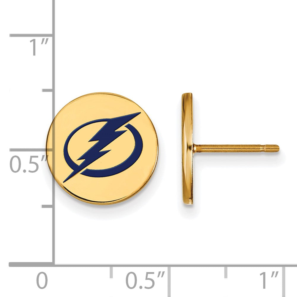 Sterling Silver Gold-plated NHL LogoArt Tampa Bay Lightning Small Enameled Disc Post Earrings