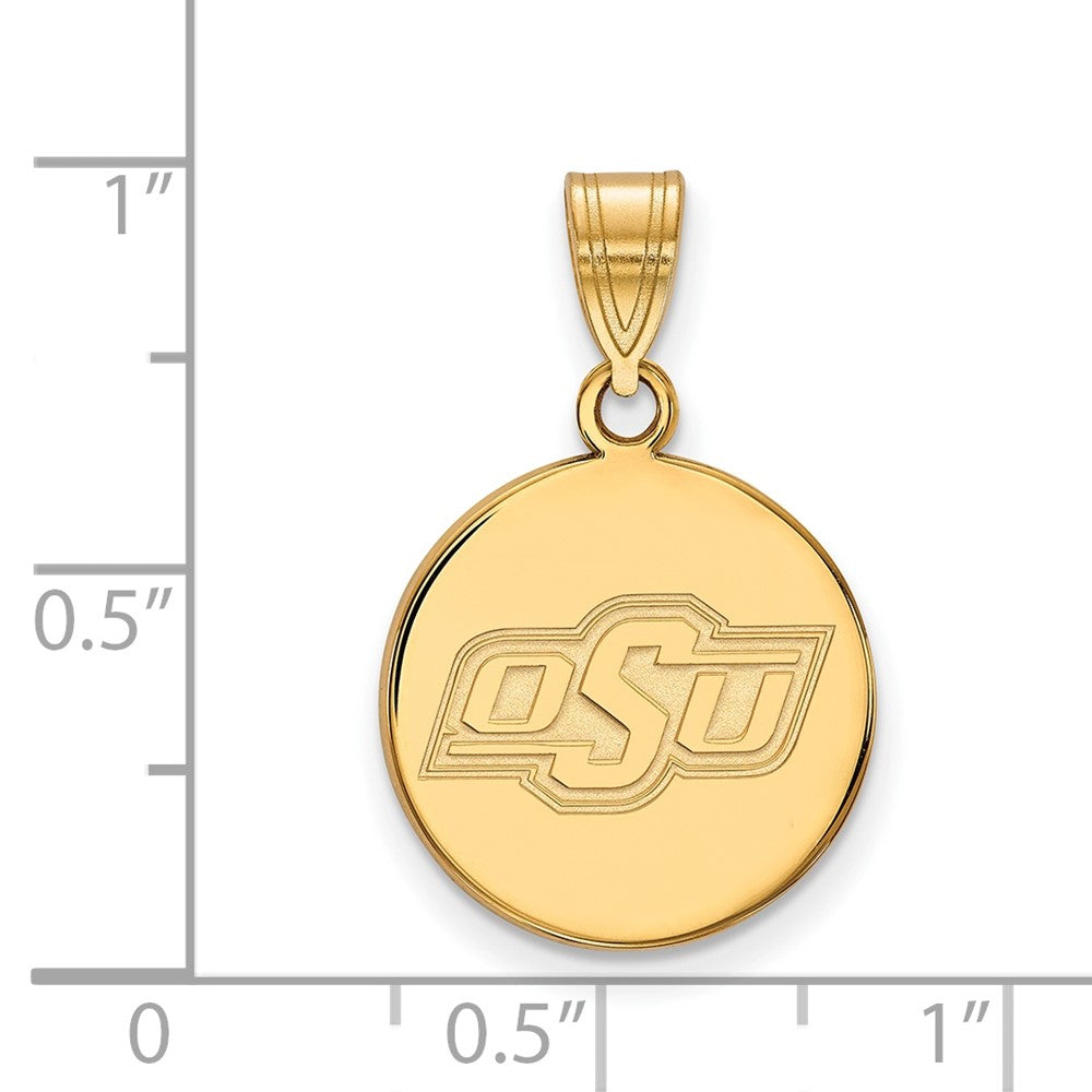 Sterling Silver Gold-plated LogoArt Oklahoma State University O-S-U Medium Disc Pendant
