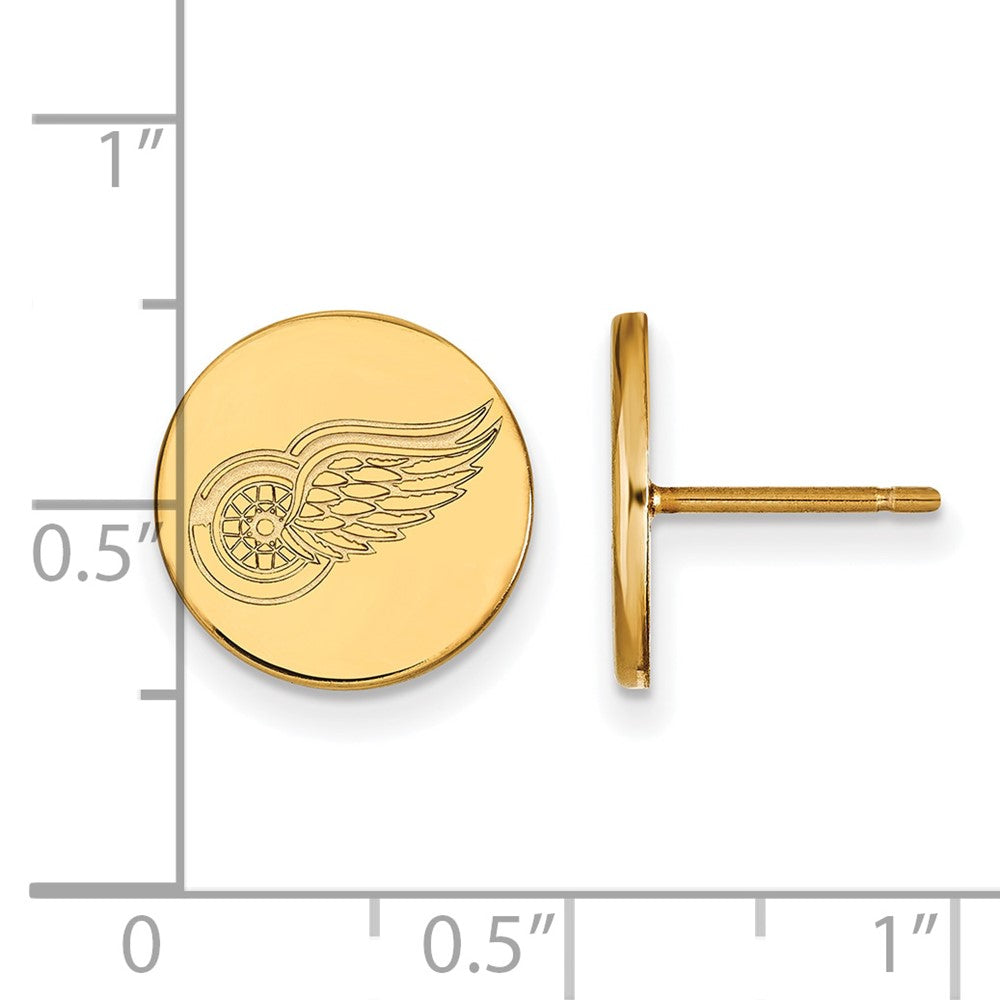 Sterling Silver Gold-plated NHL LogoArt Detroit Red Wings Small Disc Post Earrings