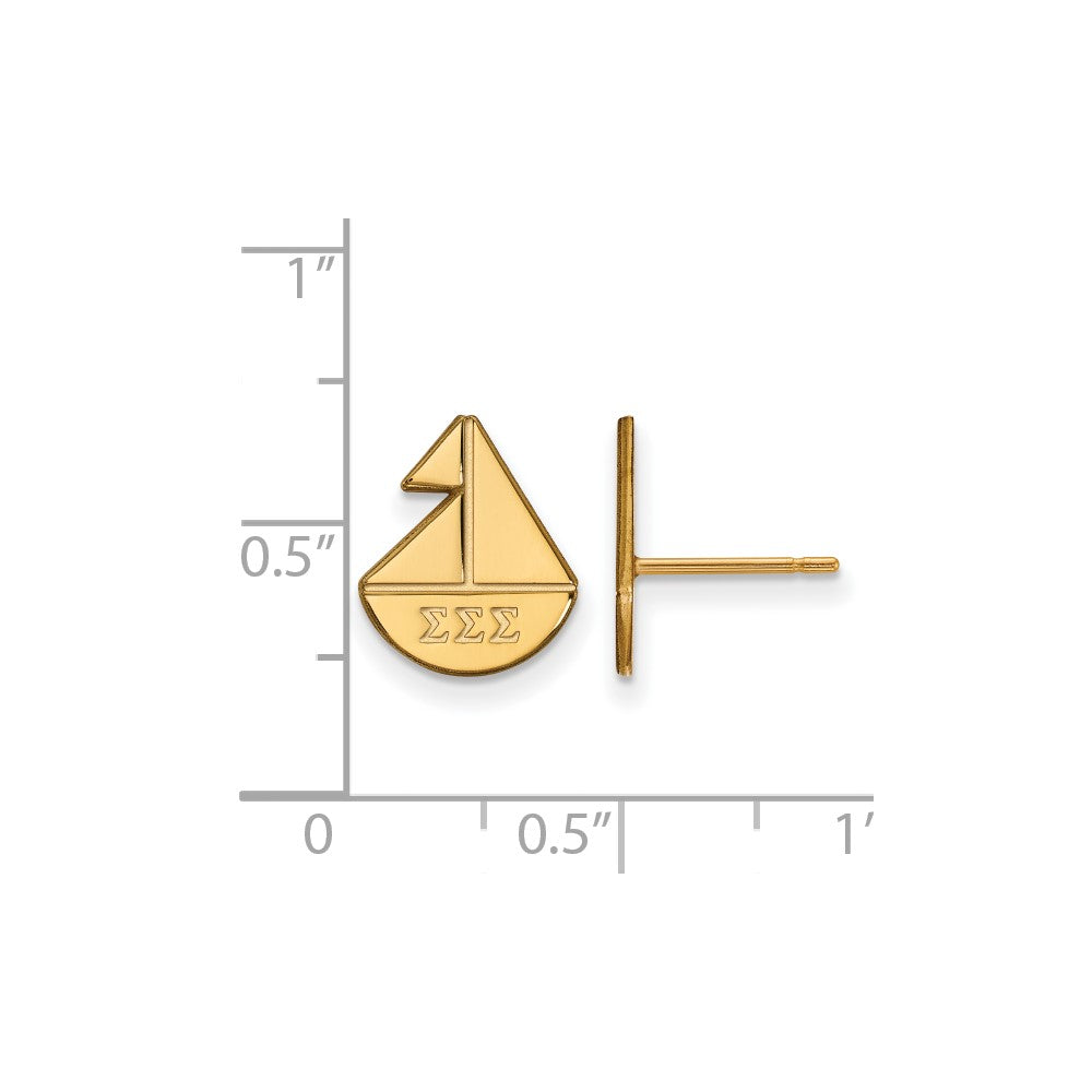 Sterling Silver Gold-plated LogoArt Sigma Sigma Sigma Sorority Symbol Extra Small Post Earrings