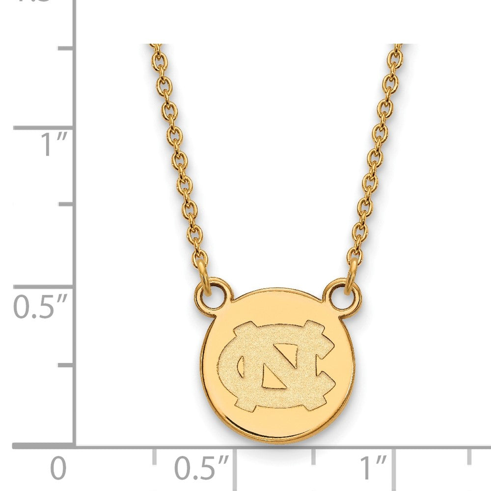 Sterling Silver Gold-plated LogoArt University of North Carolina Small Disc 18 inch Necklace