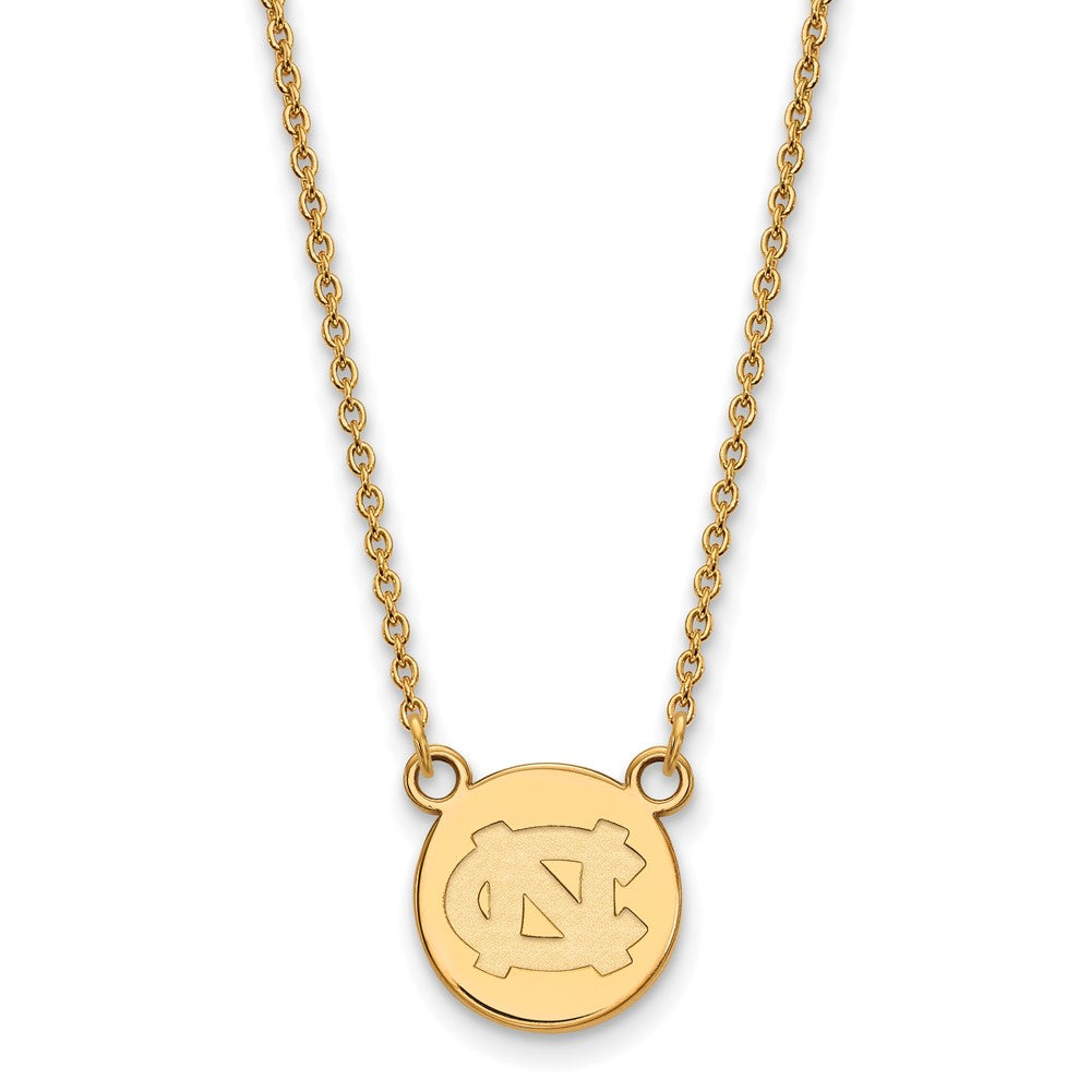 Sterling Silver Gold-plated LogoArt University of North Carolina Small Disc 18 inch Necklace