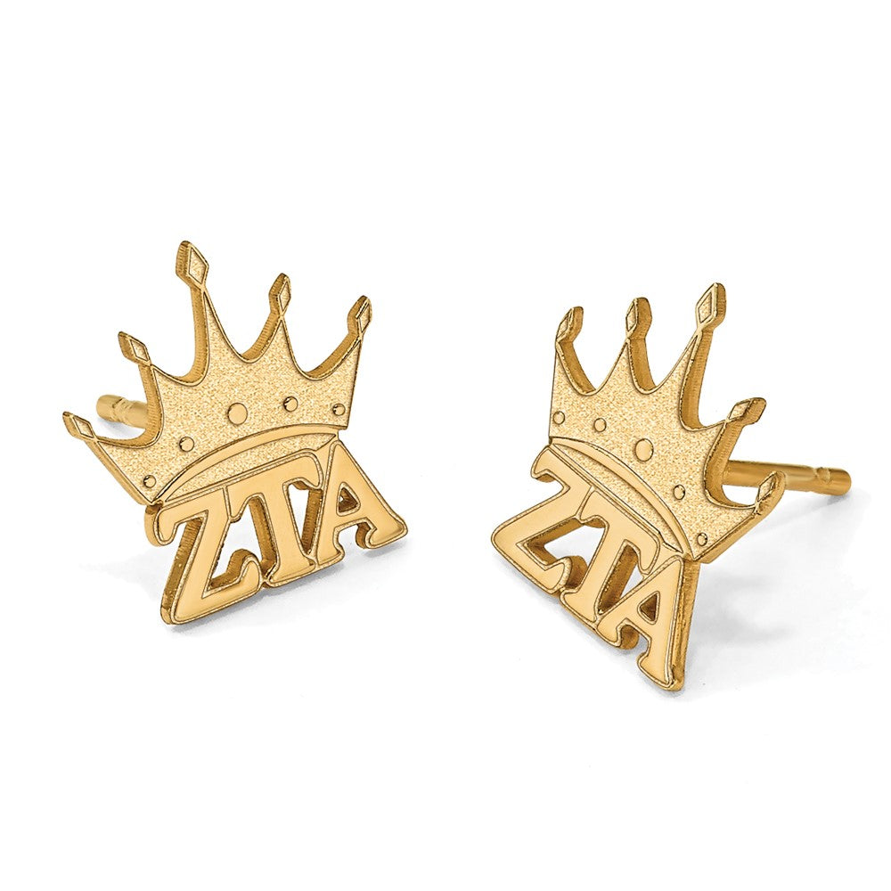 Sterling Silver Gold-plated LogoArt Zeta Tau Alpha Sorority Symbol Extra Small Post Earrings