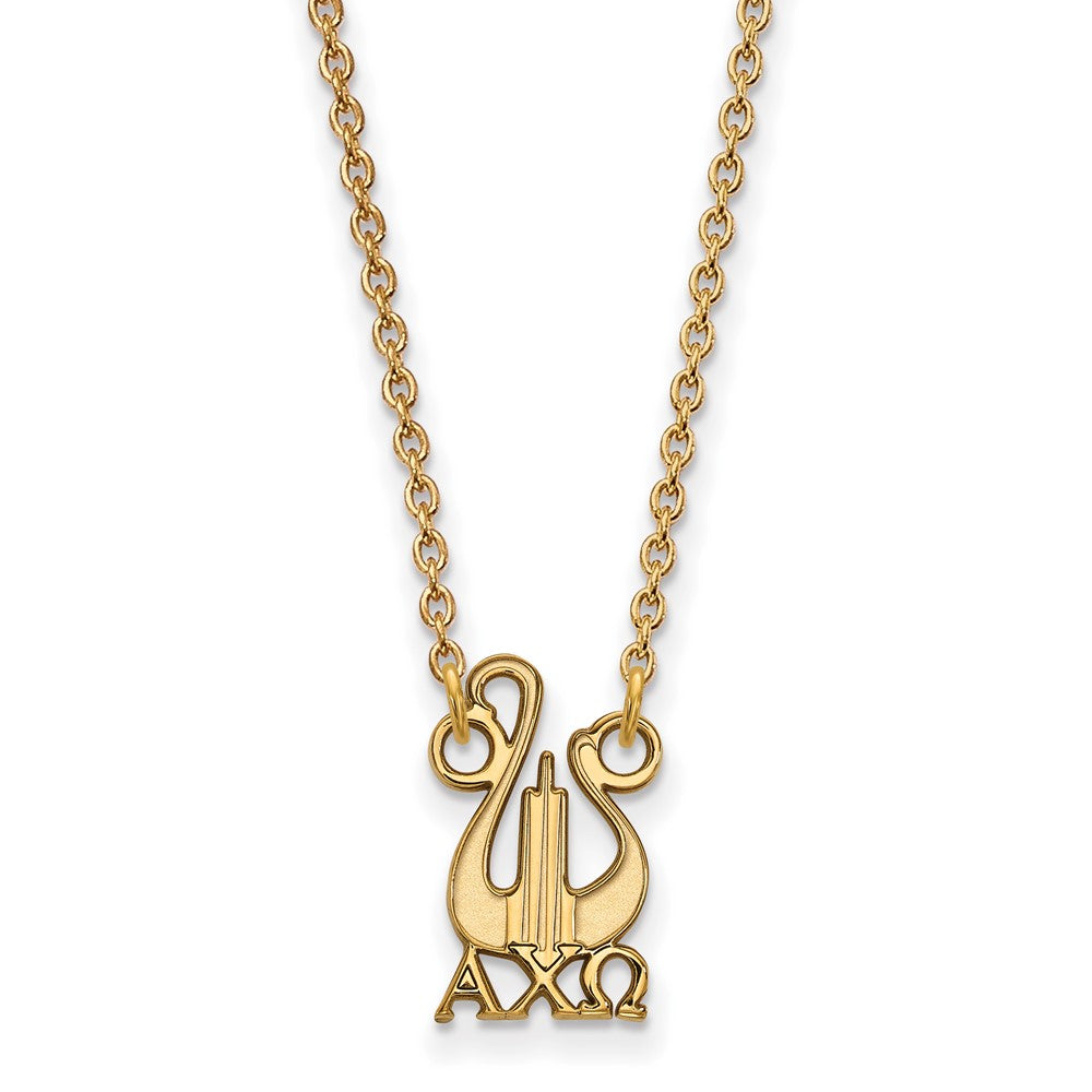 Sterling Silver Gold-plated LogoArt Alpha Chi Omega Sorority Symbol Small Pendant 18 inch Necklace