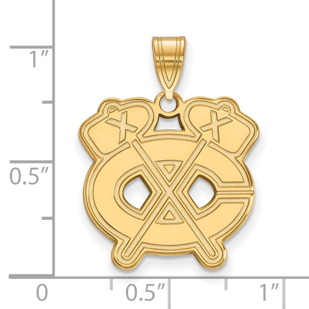 Sterling Silver Gold-plated NHL LogoArt Chicago Blackhawks Letter C and Tomahawk Large Pendant
