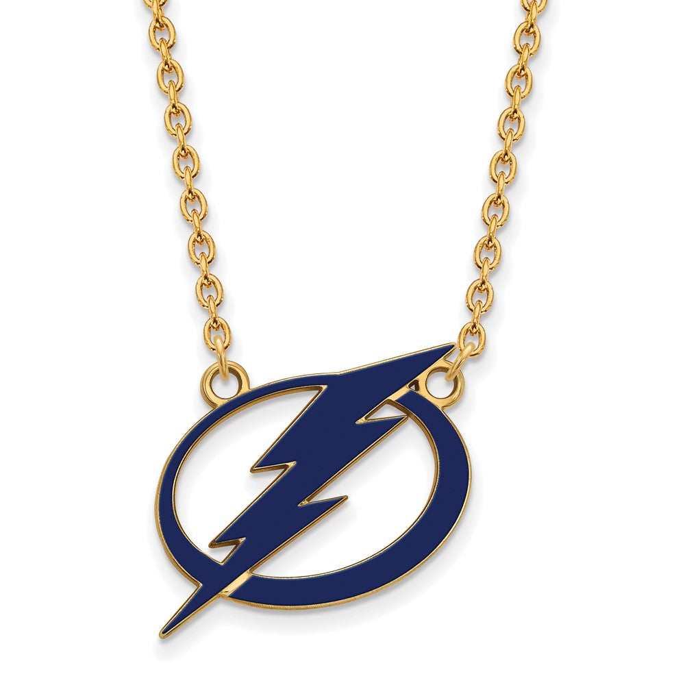 Sterling Silver Gold-plated NHL LogoArt Tampa Bay Lightning Large Enameled Pendant 18 inch Necklace