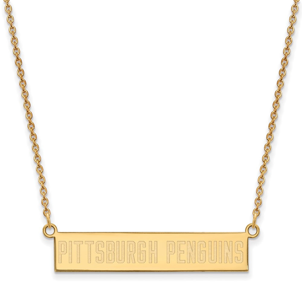 Sterling Silver Gold-plated NHL LogoArt Pittsburgh Penguins Small Bar 18 inch Necklace
