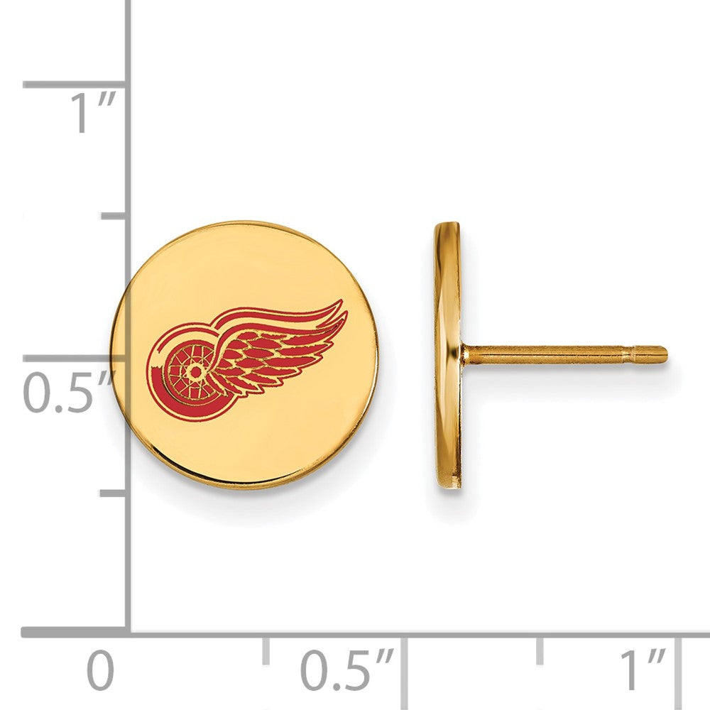 Sterling Silver Gold-plated NHL LogoArt Detroit Red Wings Small Enameled Disc Post Earrings