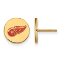 Sterling Silver Gold-plated NHL LogoArt Detroit Red Wings Small Enameled Disc Post Earrings