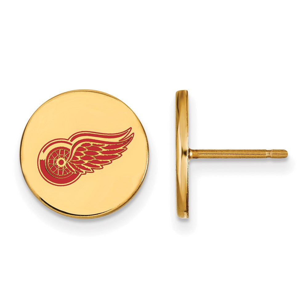 Sterling Silver Gold-plated NHL LogoArt Detroit Red Wings Small Enameled Disc Post Earrings