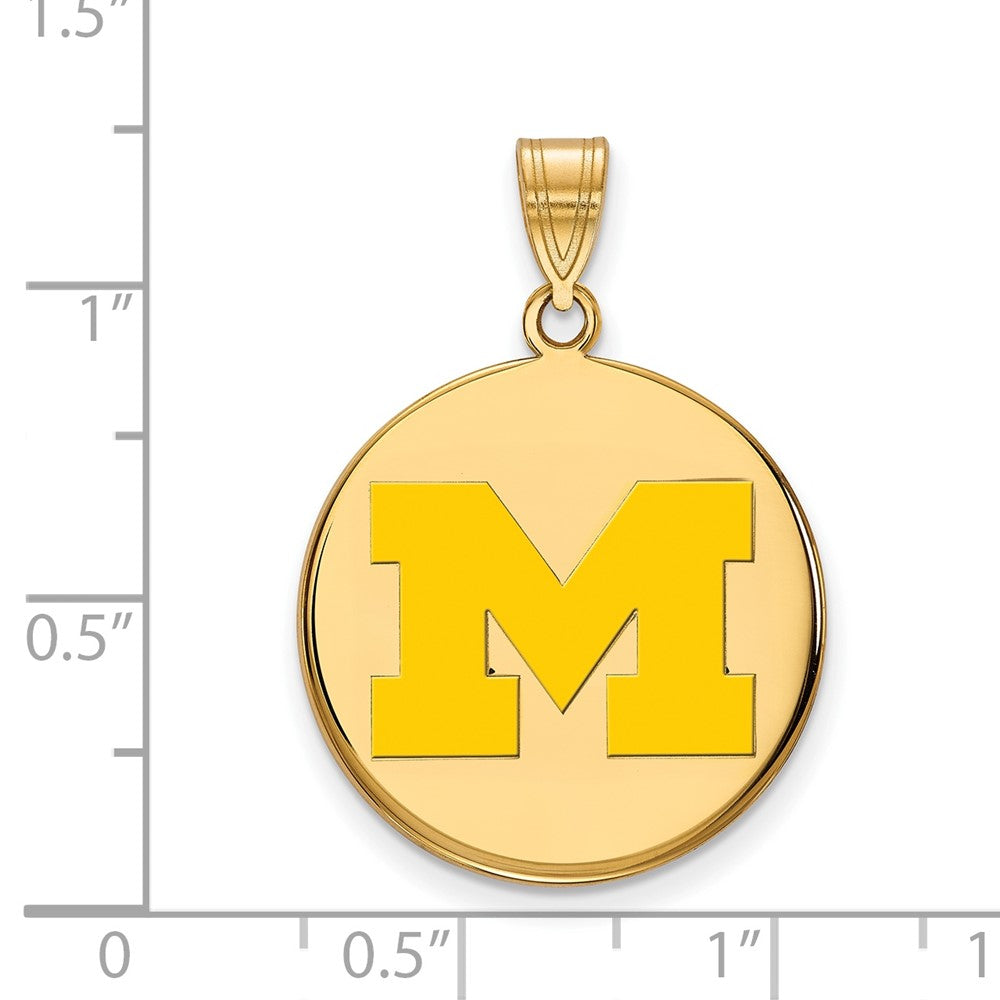 Sterling Silver Gold-plated LogoArt University of Michigan Letter M Large Yellow Enameled Disc Pendant