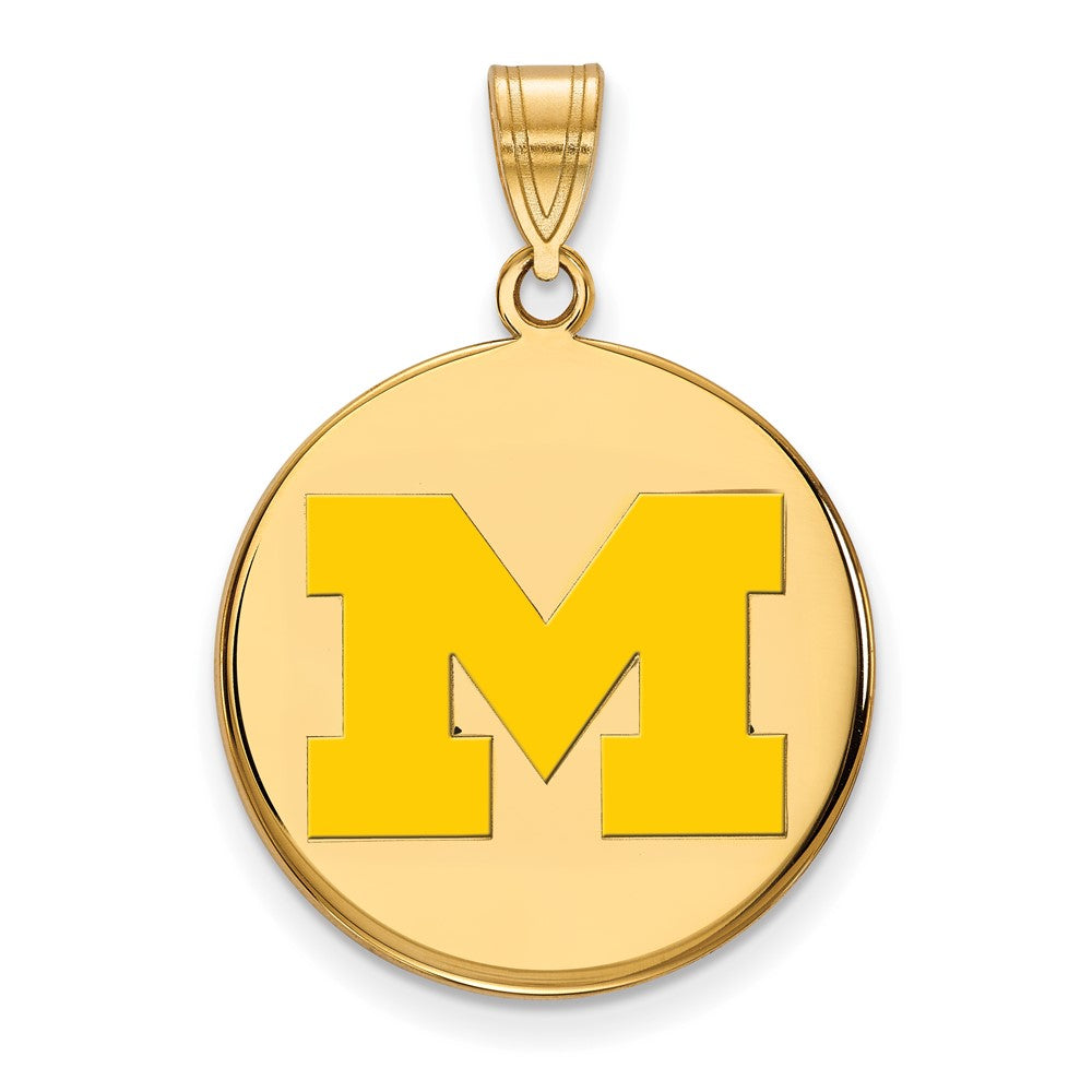 Sterling Silver Gold-plated LogoArt University of Michigan Letter M Large Yellow Enameled Disc Pendant